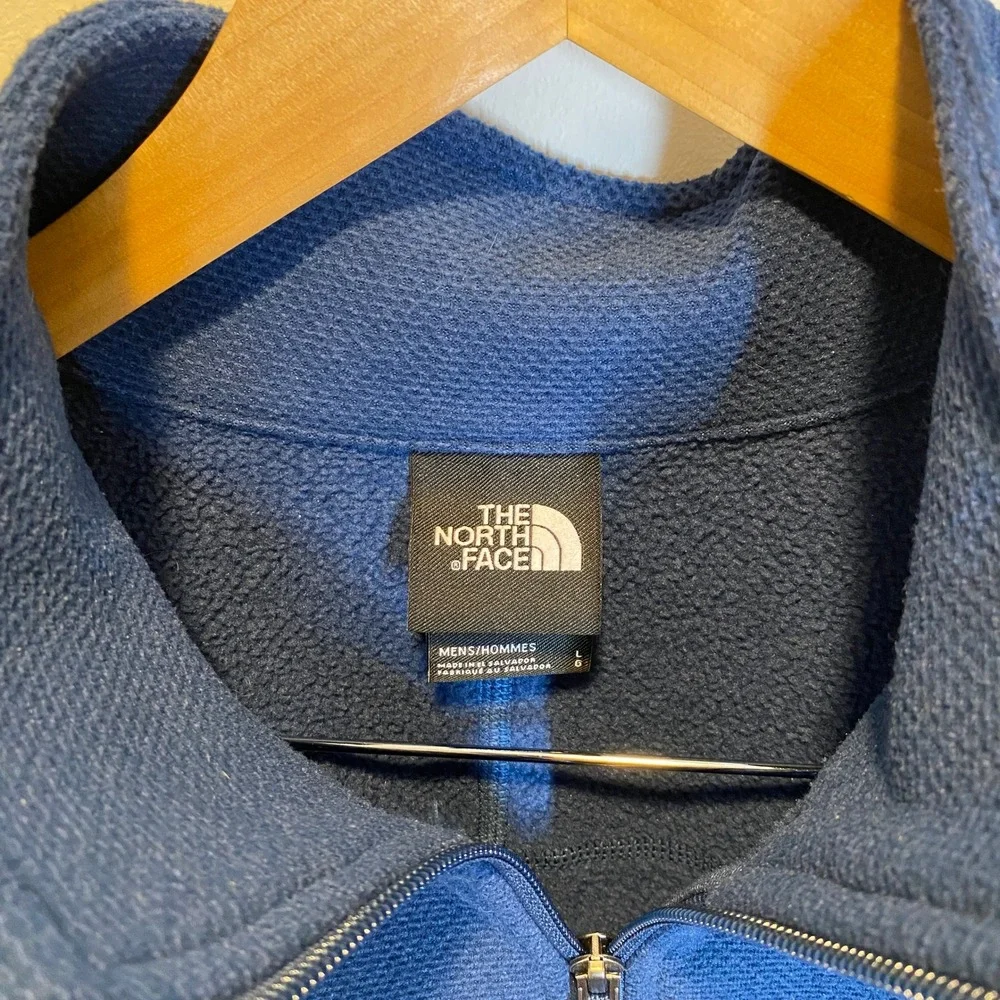 The North Face Fleece Pullover Mens Large Blue Excellent Quarter Zip Waffle Knit